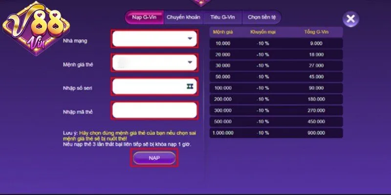 Thao tác nạp tiền dễ dàng an toàn